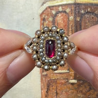 Tourmaline pearl and rose diamond ring