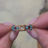 Victoriaanse roosdiamant, robijn en turquoise ring uit 1874
