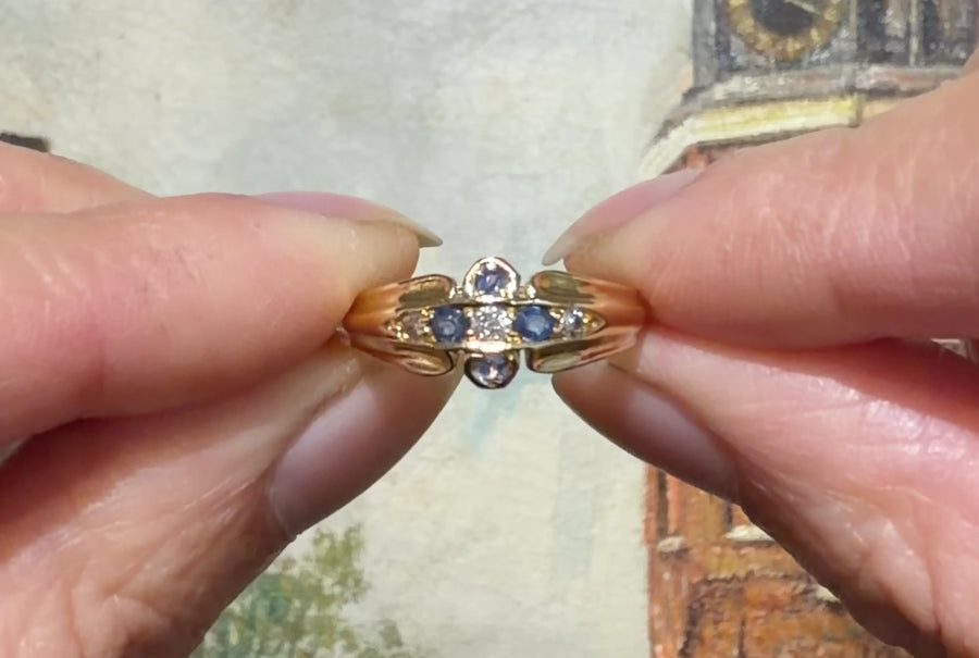 Victorian sapphire and diamond ring from 1899