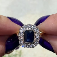 Vintage 18 karaat gouden ring met saffier en diamant