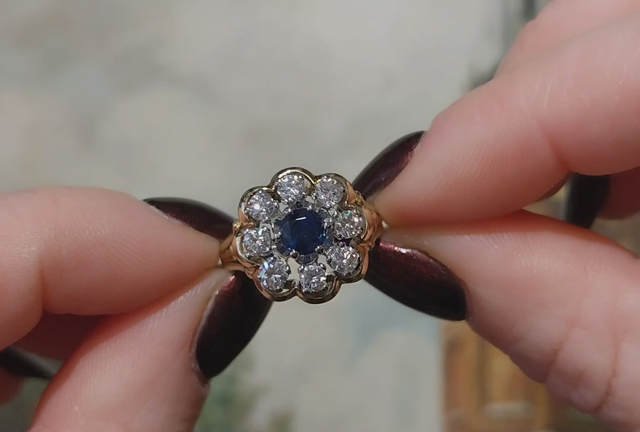 Vintage sapphire and diamond cluster ring