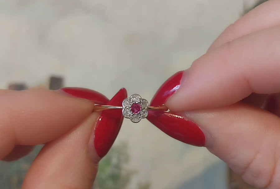 Edwardian old cut diamond and ruby ring in 18 carat gold