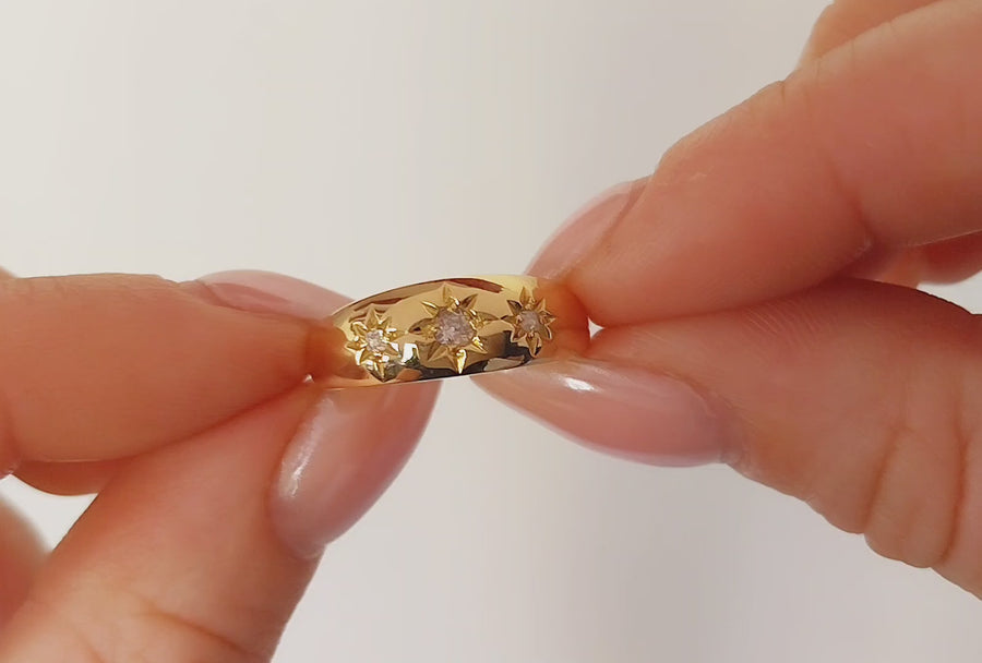 Edwardian three stone gypsy ring from 1908