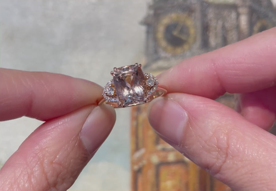 Morganite and diamond ring in 18 carat rose gold