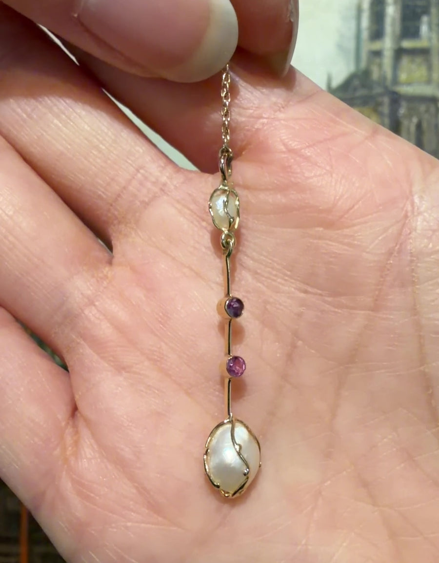 Vintage pearl and tourmaline pendant