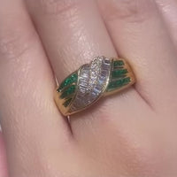 Baguette and brilliant cut diamond ring with emeralds