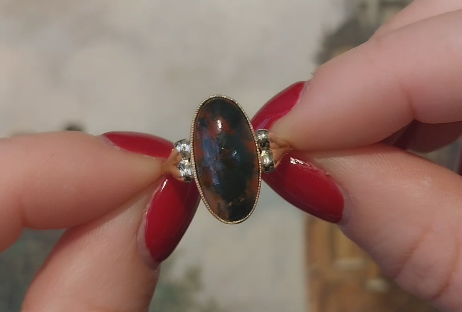 Cabochon mosagaat ring van 14 karaat goud