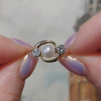 Vintage ring met parel en briljant geslepen diamant