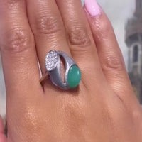 Witgouden ring met chrysopraas en diamanten