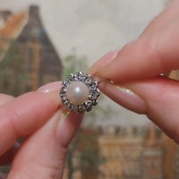 Vintage white gold pearl and diamond ring