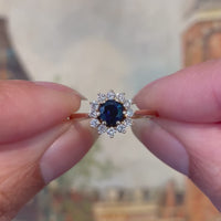 Sapphire and diamond cluster ring