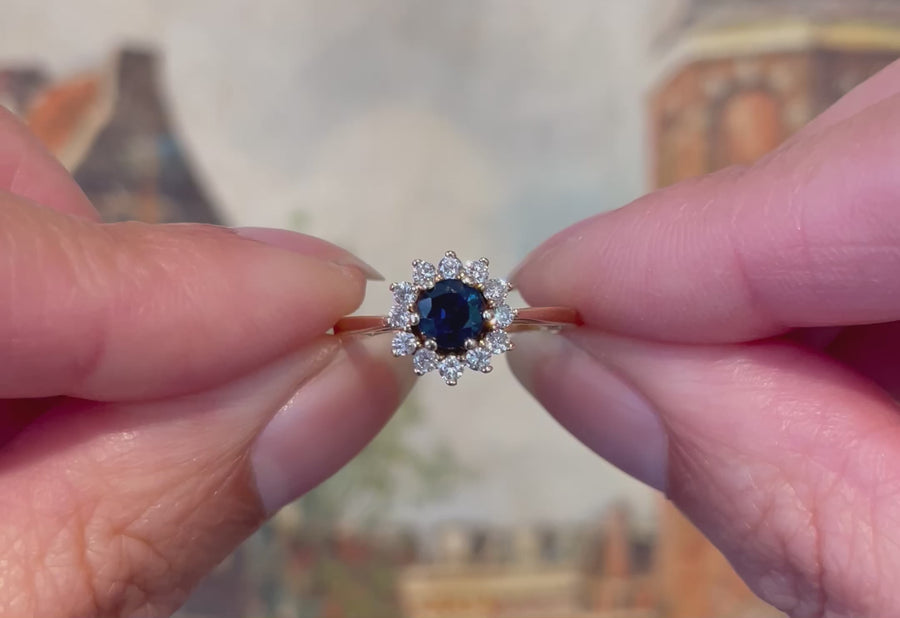Sapphire and diamond cluster ring