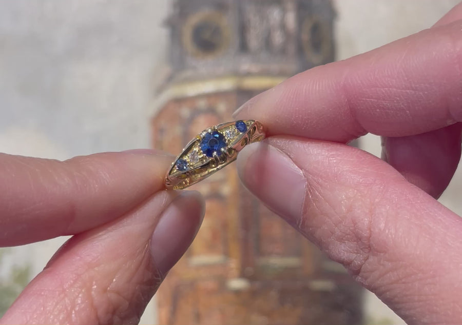 Edwardiaanse saffier en diamanten ring uit 1912