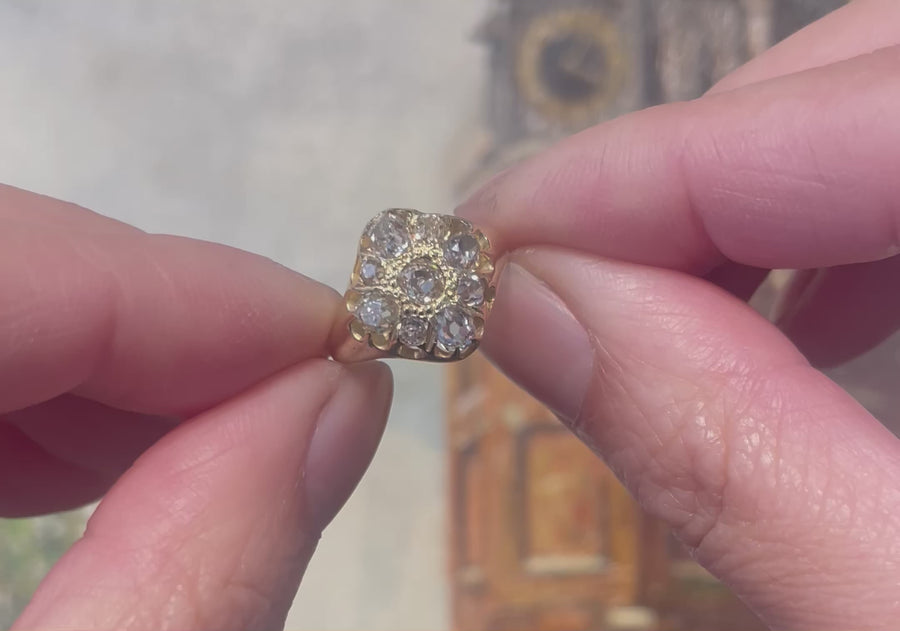 Victorian old mine cut diamond cluster ring
