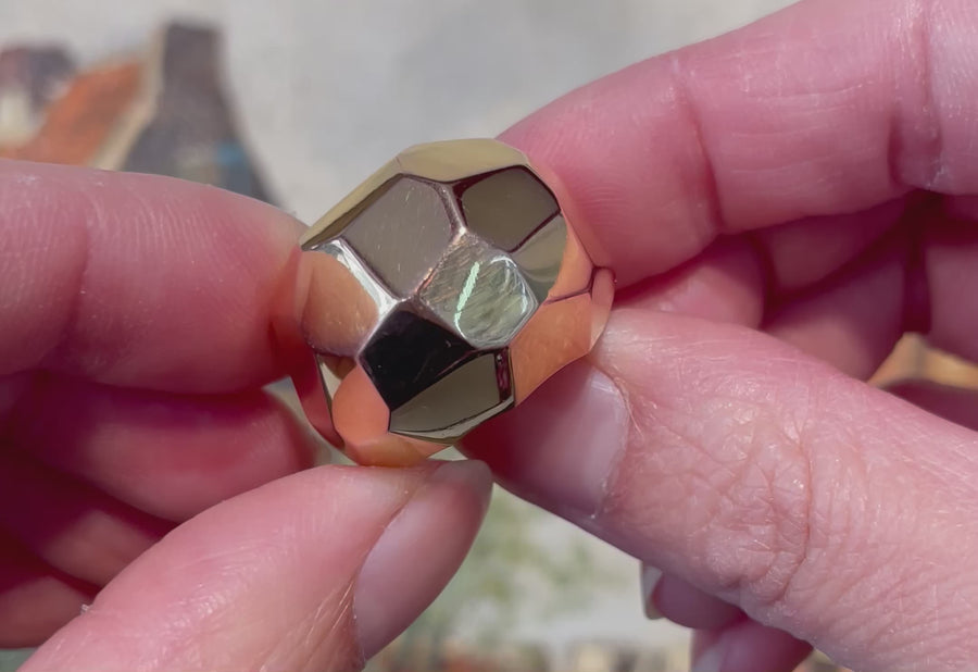 18 carat gold faceted dome ring
