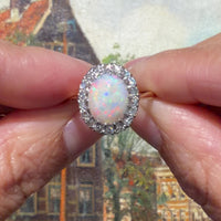 Vintage cluster ring met opaal en diamant
