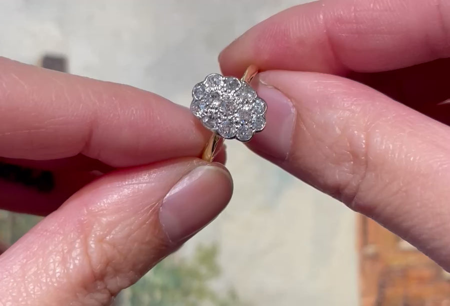 Edwardian old cut diamond cluster ring