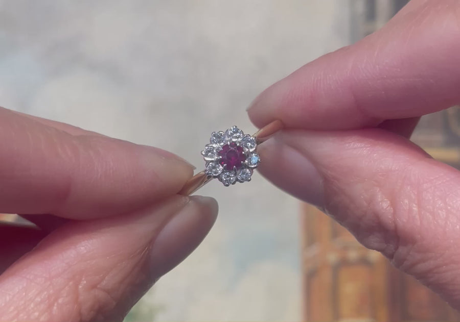 Vintage 18 carat gold ruby and diamond ring