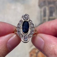 Sapphire and rose diamond marquise ring