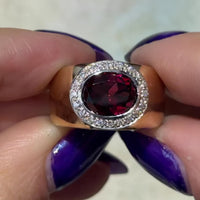 14 karaat gouden ring met granaat en diamanten