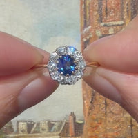 Edwardian sapphire an old cut diamond cluster ring