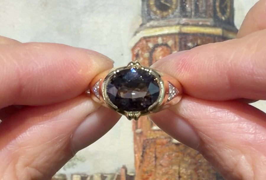 18 karaat gouden ring met toermalijn en diamant