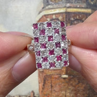 Art Deco ruby and diamond checker board ring