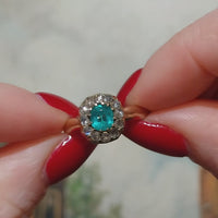 Emerald and rose diamond ring in 14 carat gold