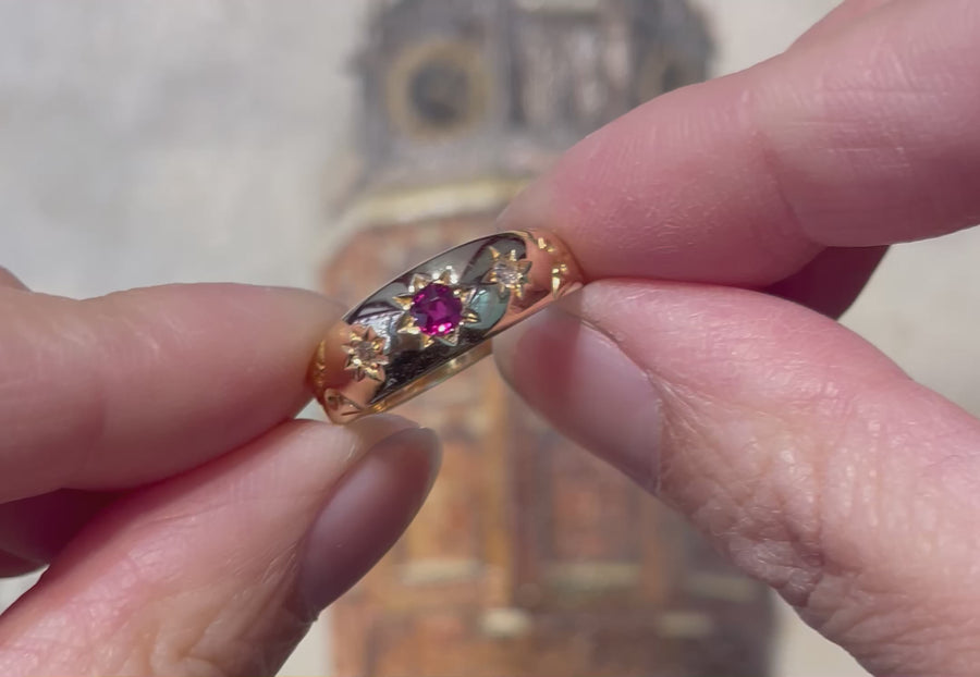Edwardian ruby and diamond gypsy ring from 1904