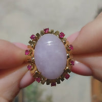 Cabochon lavender jade and ruby ring