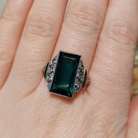 Art Deco green spinel and diamond ring-Vintage Rings-The Antique Ring Shop