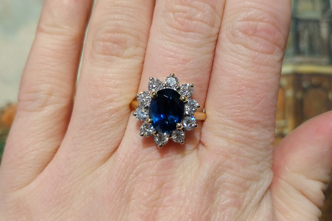 Vintage Sapphire and Diamond cluster-engagement rings-The Antique Ring Shop