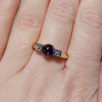 Cabochon amethyst ring with diamonds-Vintage Rings-The Antique Ring Shop