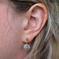 Rose diamond earrings in silver and gold-Earrings-The Antique Ring Shop