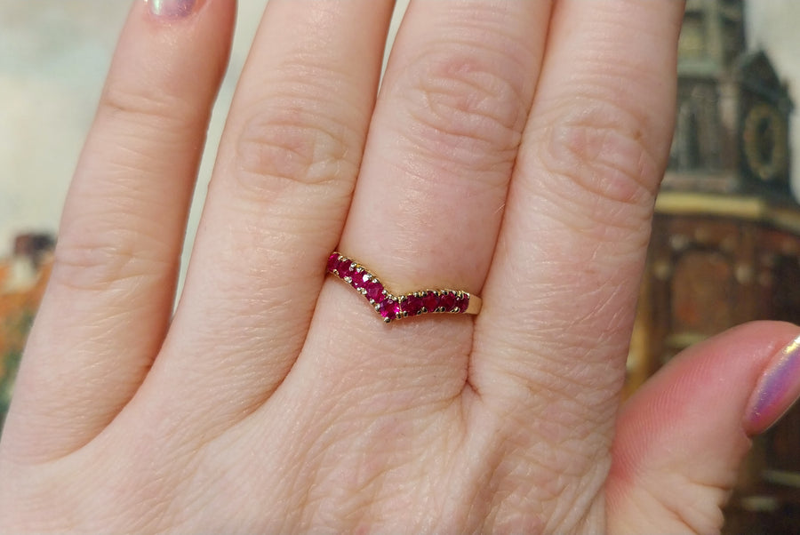 Ruby wish bone ring in 18 carat gold-Vintage Rings-The Antique Ring Shop