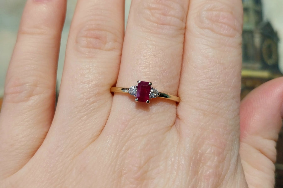 Ruby and diamond ring in 18 carat gold-Vintage Rings-The Antique Ring Shop