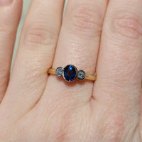 Sapphire and diamond three stone ring-engagement rings-The Antique Ring Shop