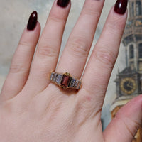 Baguette cut diamond ring with pink tourmaline-Vintage Rings-The Antique Ring Shop