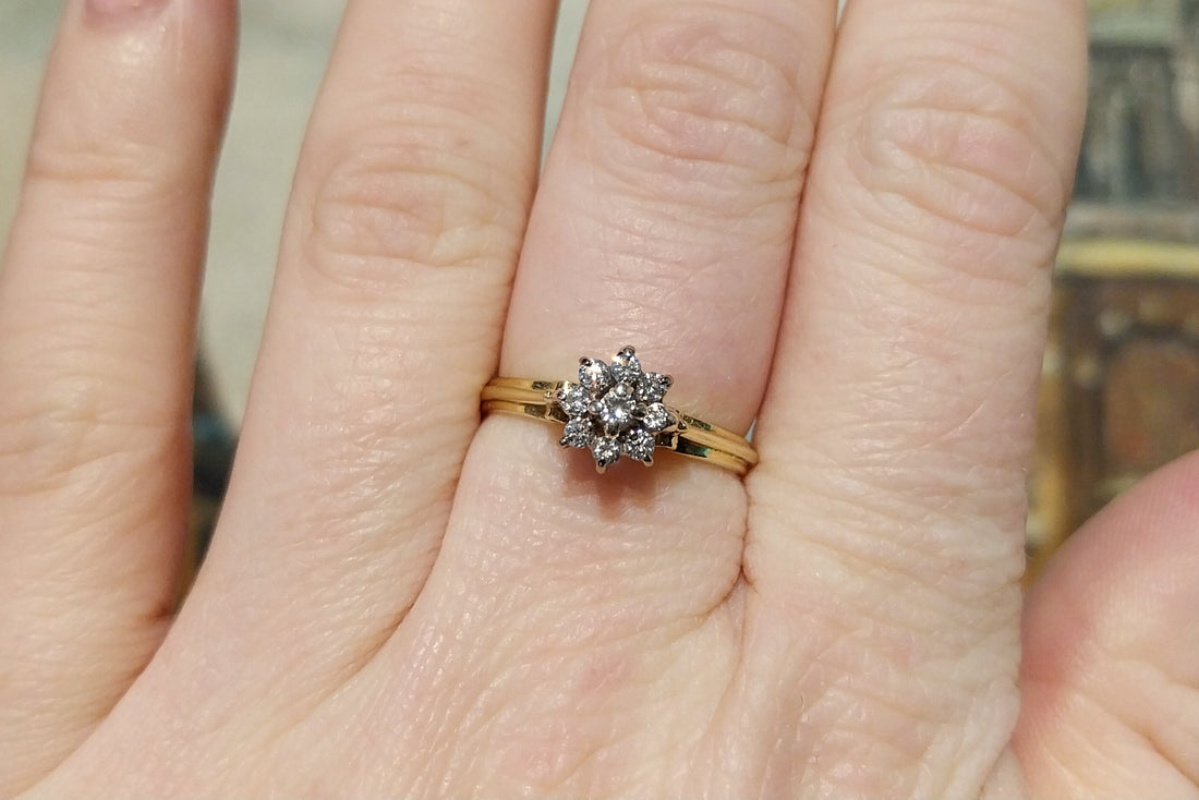 Diamond cluster ring in 18 carat gold-engagement rings-The Antique Ring Shop