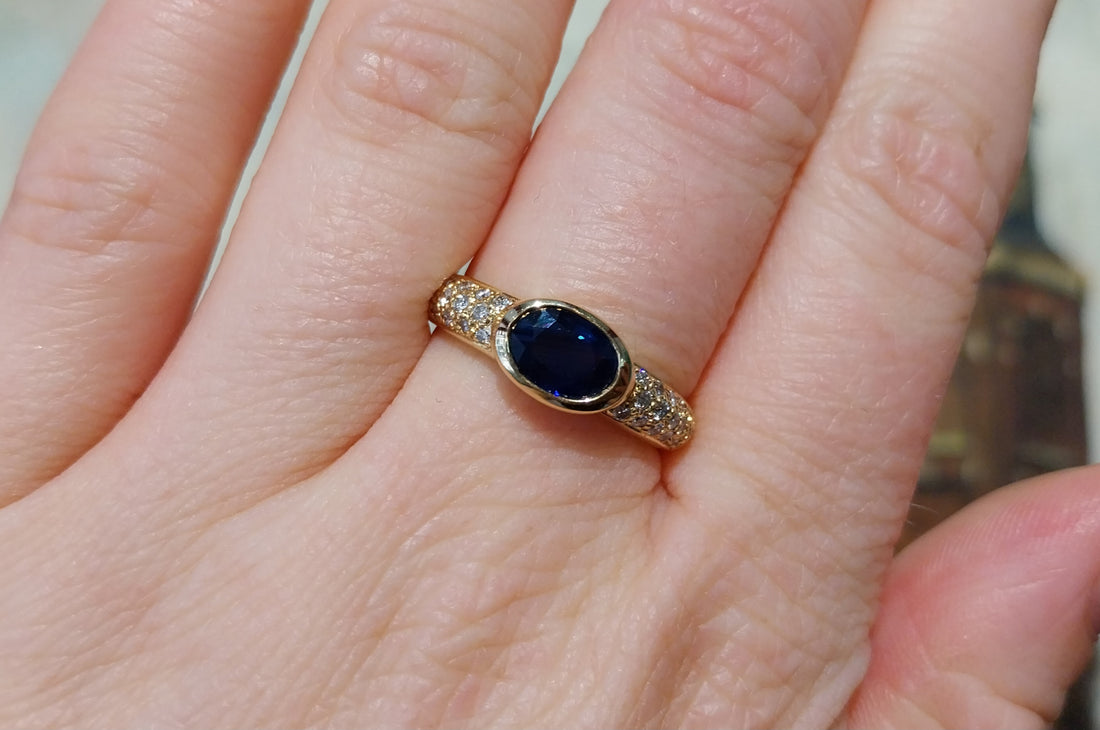 Sapphire and diamond ring in 18 carat gold-Vintage Rings-The Antique Ring Shop