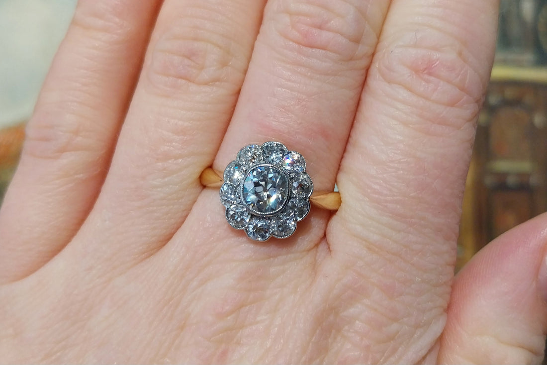 Edwardian old cut diamond cluster ring in 18 carat gold