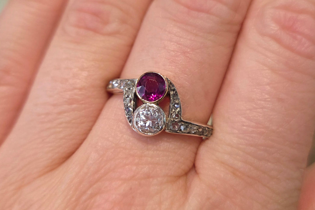 Ruby and diamond Toi et Moi ring-Antique rings-The Antique Ring Shop