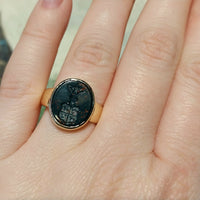 Vintage bloodstone signet ring with intaglio-gents rings-The Antique Ring Shop