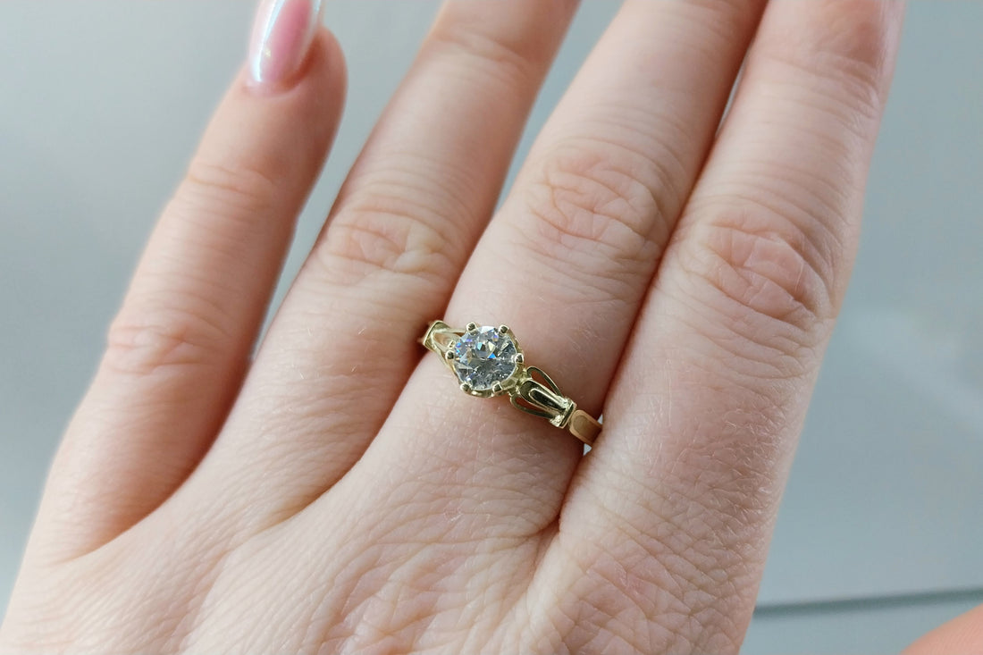 Diamond solitaire ring in 14 carat gold-engagement rings-The Antique Ring Shop