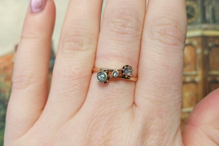 Three stone rose diamond ring in 14 carat gold-Antique rings-The Antique Ring Shop