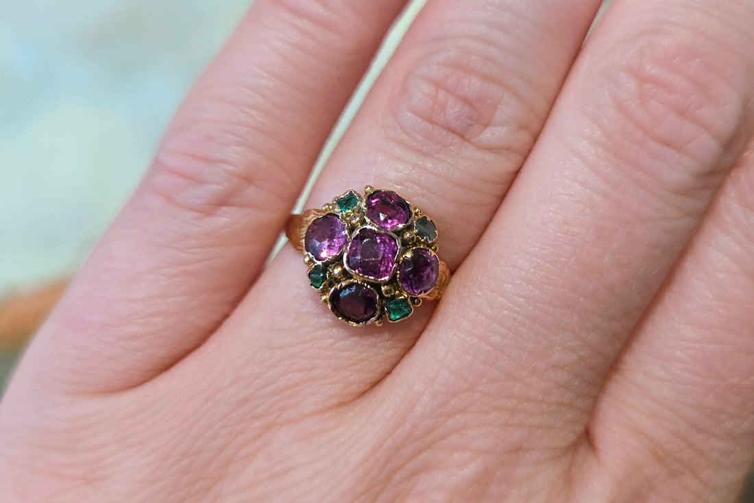 Victorian garnet and emerald cluster ring-Antique rings-The Antique Ring Shop