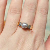 Baroque pearl and diamond ring in 18 carat gold-Vintage Rings-The Antique Ring Shop