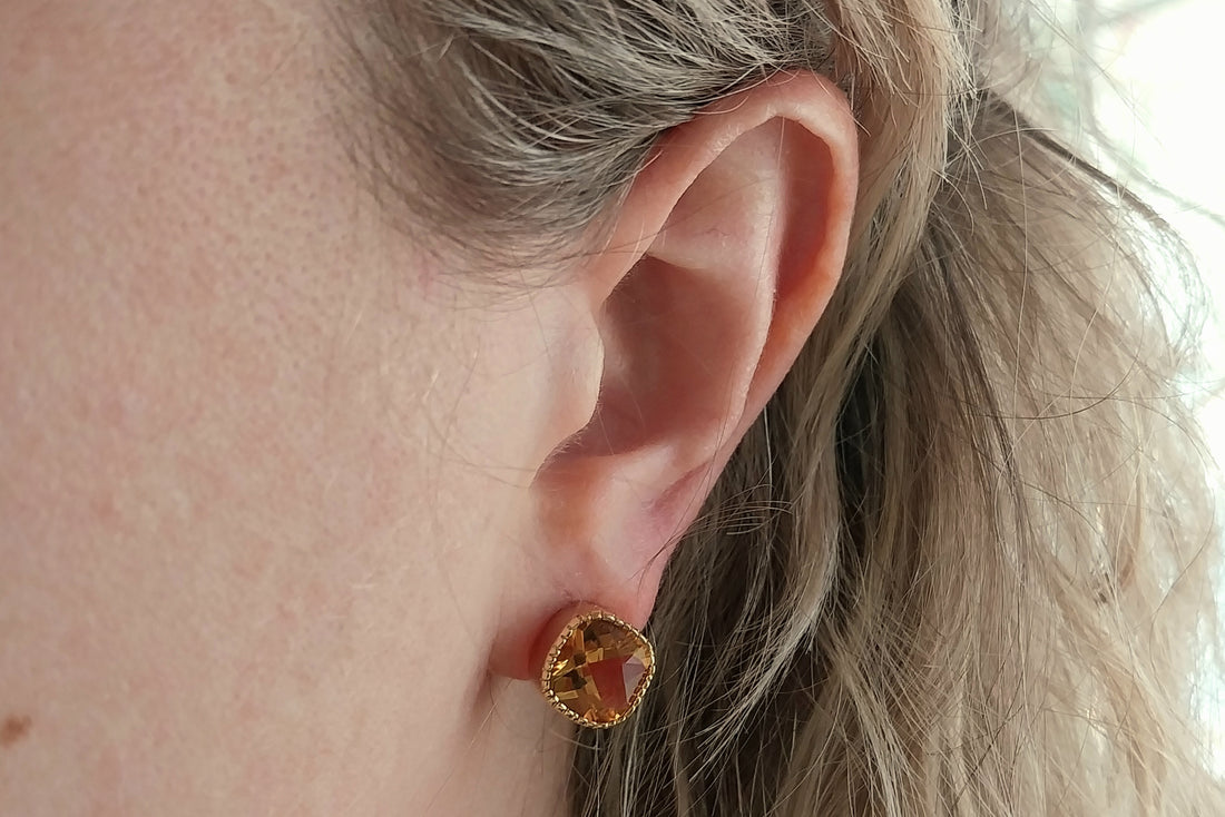 Citrine earrings in 18 carat gold-Earrings-The Antique Ring Shop