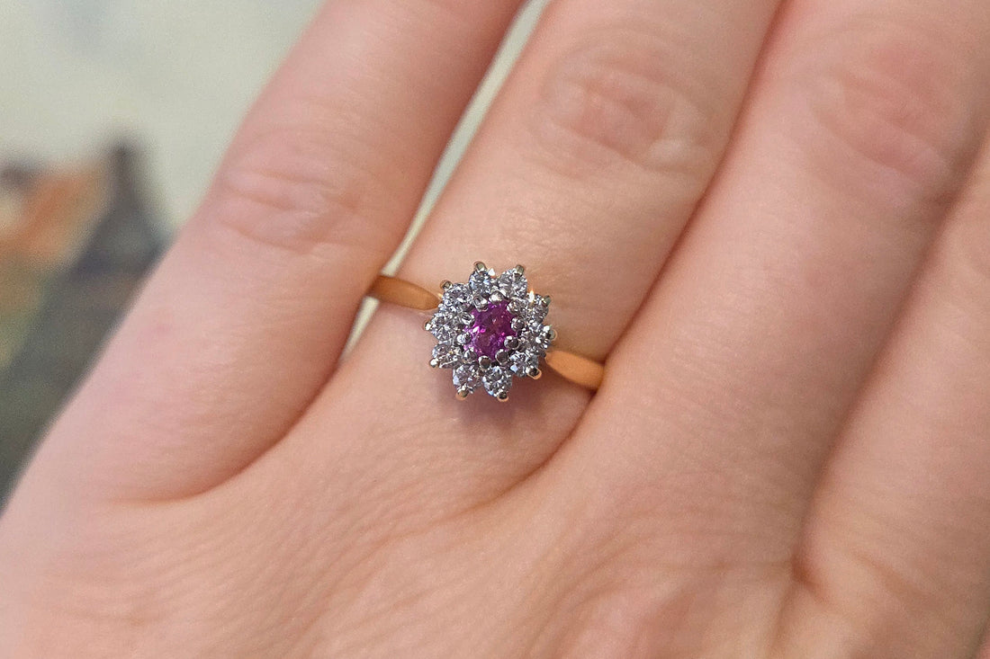 Vintage pink sapphire and diamond ring-engagement rings-The Antique Ring Shop