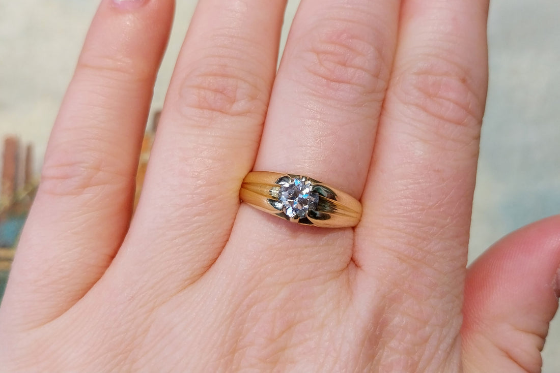 Vintage 14 carat gold brilliant cut diamond ring-gents rings-The Antique Ring Shop